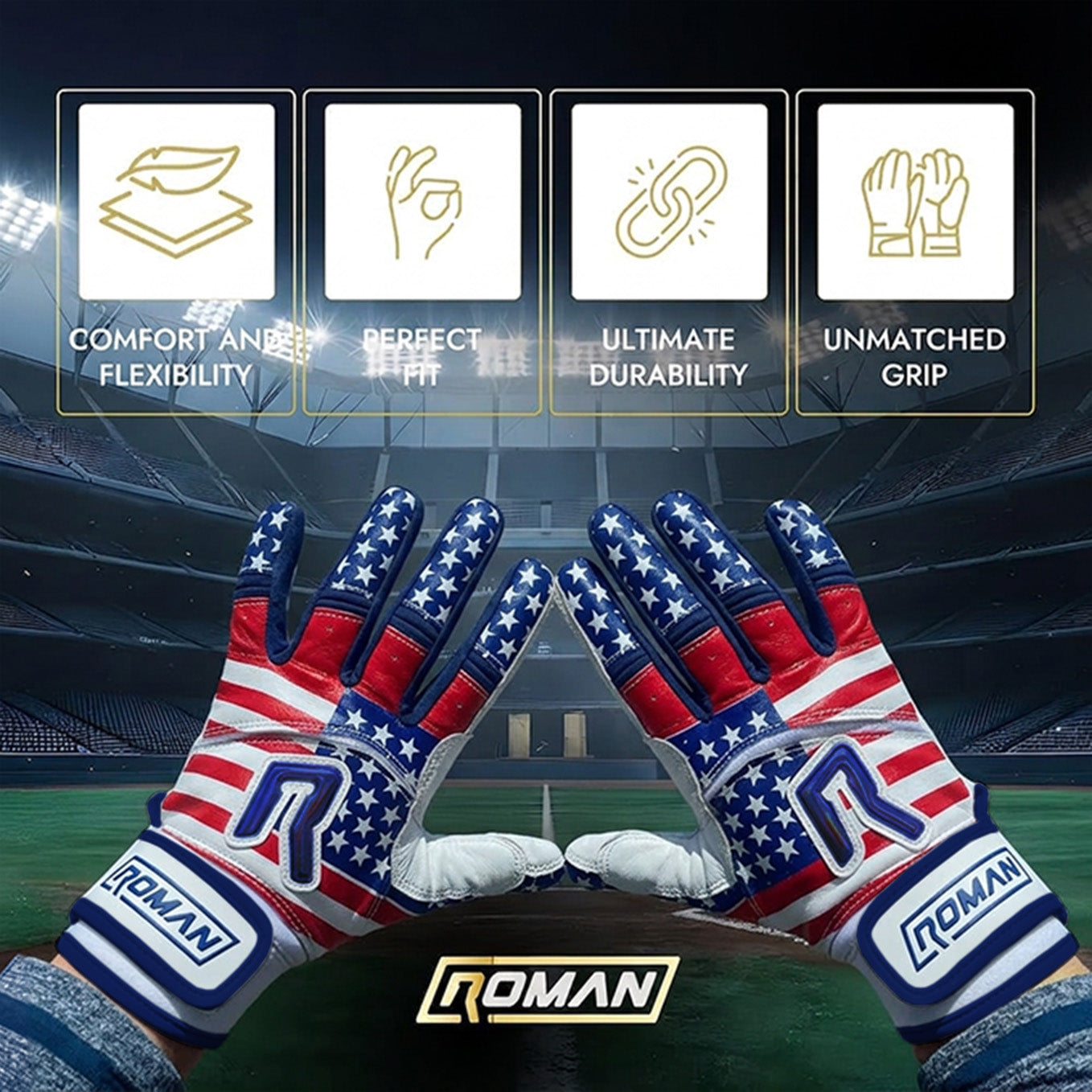 American Flag Batting Gloves | Roman Gloves Short cuff
