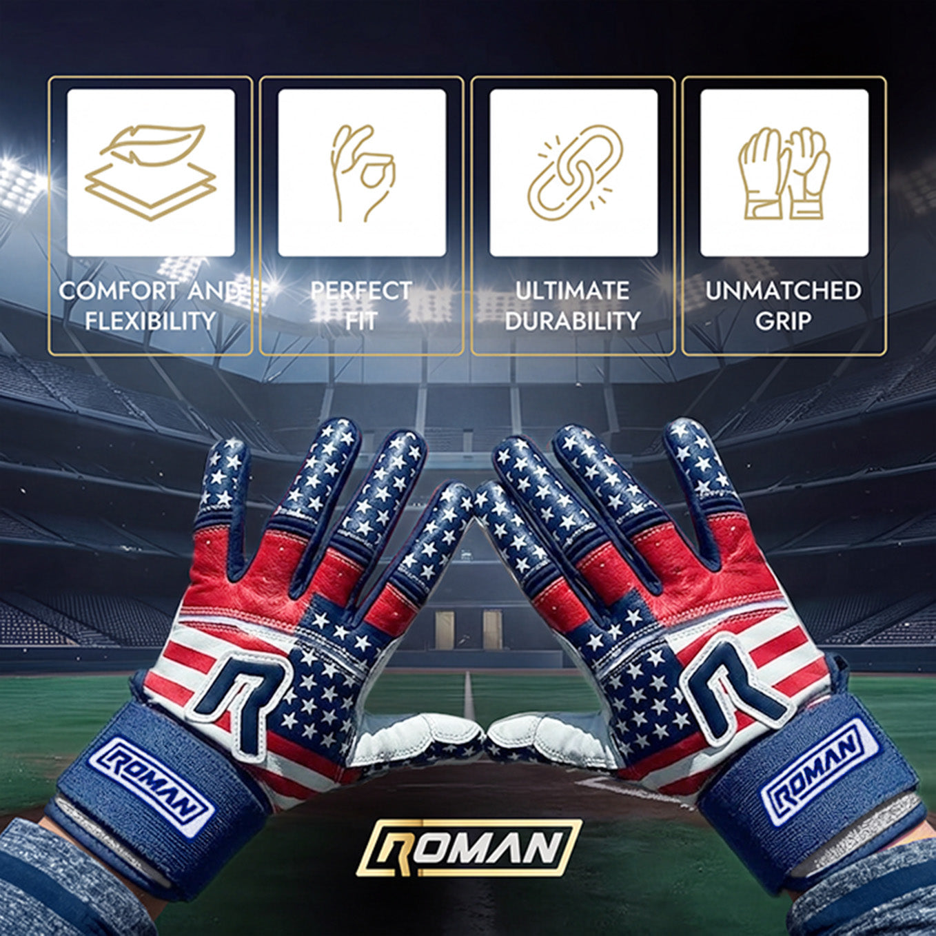 American Flag Batting Gloves | Roman Gloves